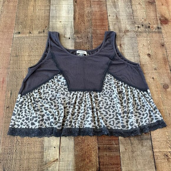 Andthewhy Womens Size Small Leopard Print Lace Trim Color Block Tank Top - Picture 1 of 7